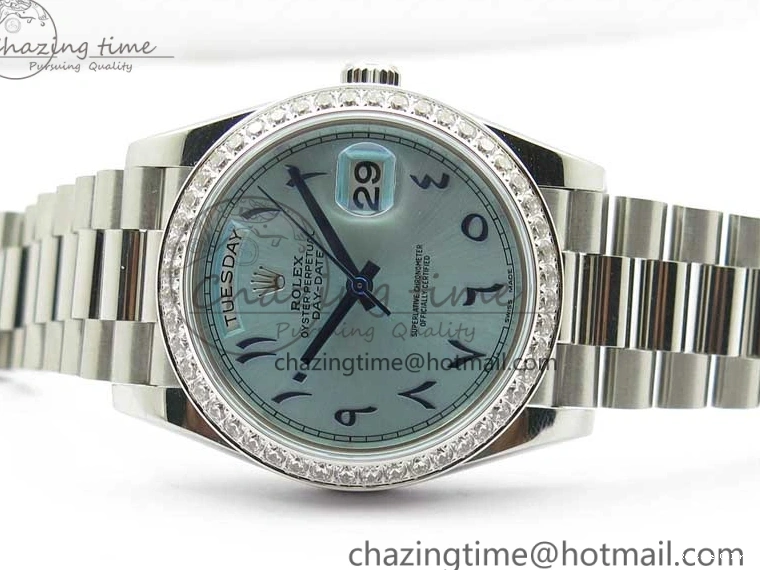 0417 Day Date 40mm SS BP Maker Best Edition Diamond Bezel Blue Dial Arabic Markers On SS Bracelet A Lightweight 2883